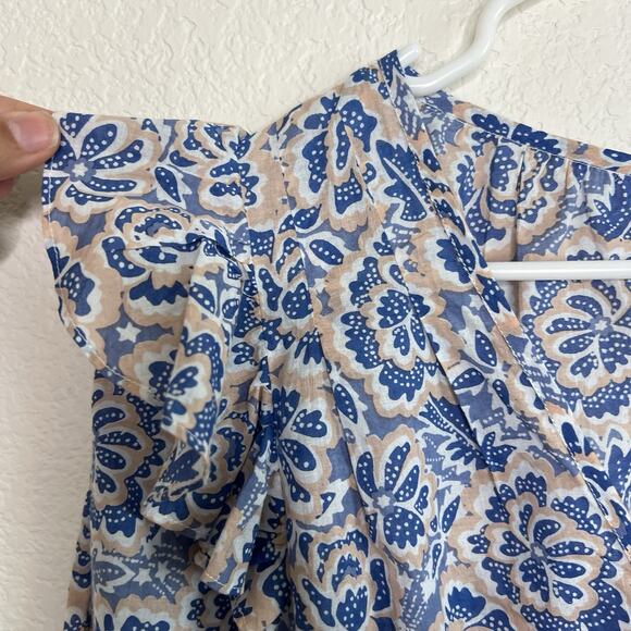 Anthropologie Banjanan Small Elise Top Ruffle Floral Button Up V-neck New R23 - Picture 2 of 8